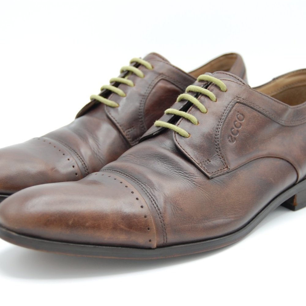 Mens Ecco Derby Cap toe Leather sole US sz 8.5